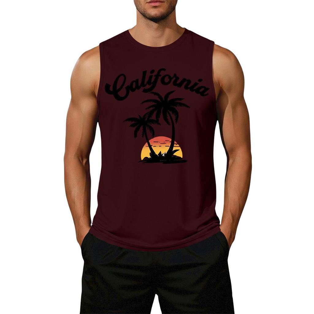 Men Sleeveless Tank Top Casual Loose Fit Flag Graphic Print Muscle Shirt Summer Beachwear Workout Gym Apparel