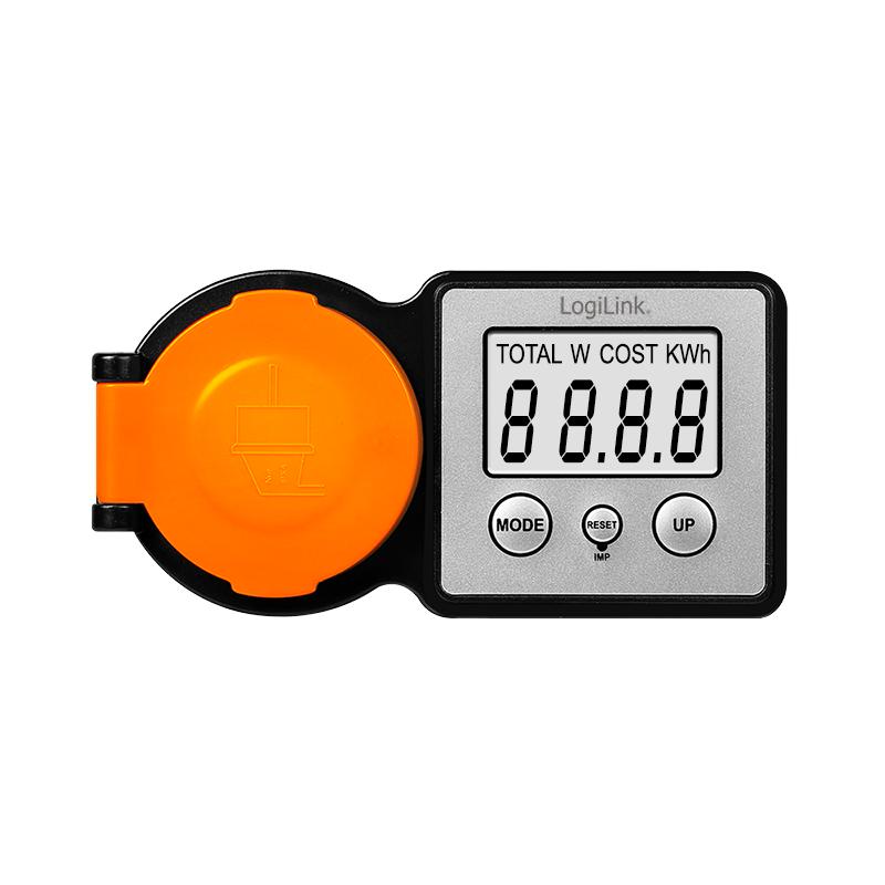 LogiLink IP44 LCD 3600 W CEE 7/3 + 7/7 Outdoor Socket with Energy Meter Black