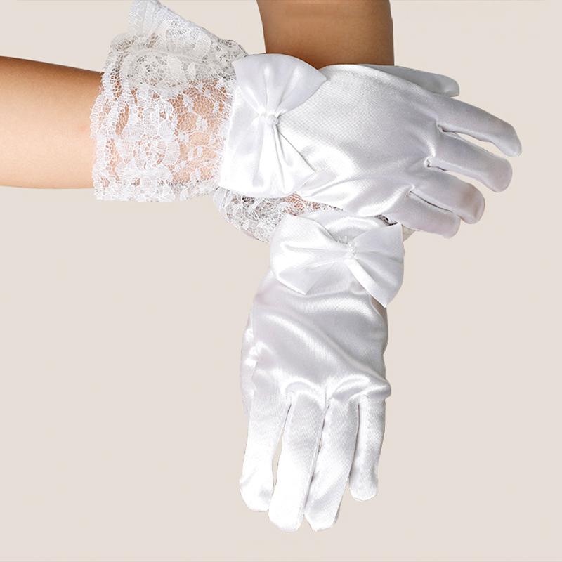 1Pair Lace Sweet Princess Wedding Party Short Polyester Thin Girls Gloves Bow Mittens