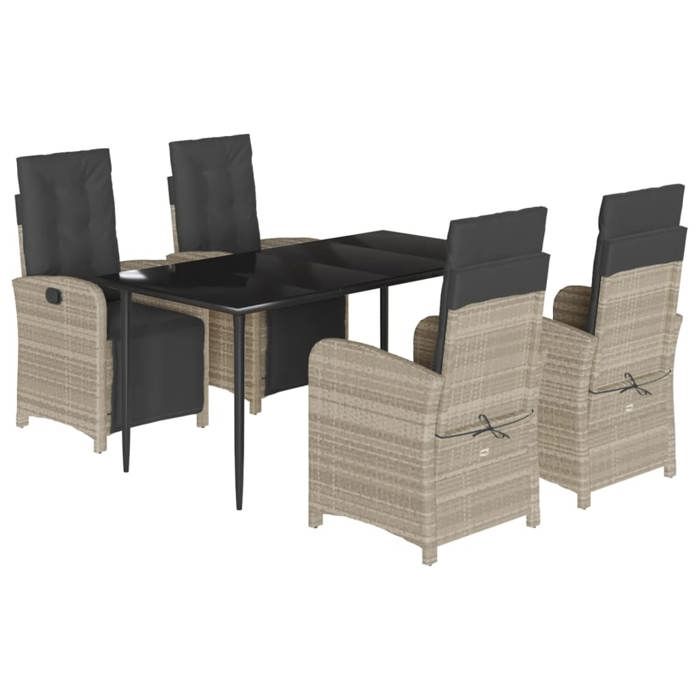 VidaXL Ensemble à Manger de Jardin avec Coussins 5 pcs, Table et Chaises avec Dossier et Repose-pied Réglables, Meubles 3212601