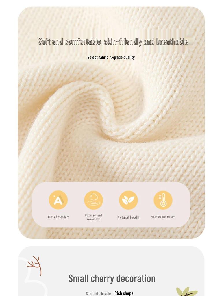 Frühling/Herbst 2025 Baby Kirsche Strick Strampler Set - Niedliches Baumwoll Latzhose Bubble Outfit