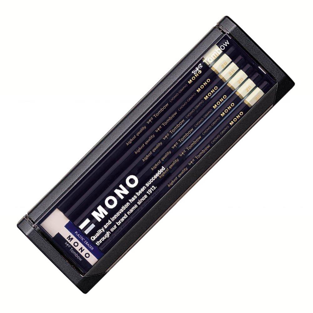 Tombow Pencil Premium Pencil 2B MONO pencil with with MONO for drafting and 1 dozen (High-standard ultra-fine lead) eraser, sketching, MONO-2B