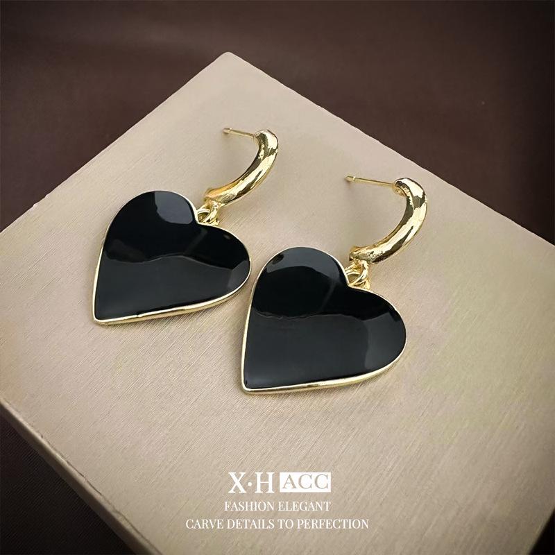 Elegant Gold-Plated Black Zircon Stud Earrings - Niche Design for a Luxurious Fashion Statement