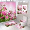 Butterfly Rose Flower Printed Waterproof Bathroom Shower Curtain Set Non-Slip Bath Mat Rug Sets Toilet Cover Bathroom Decor