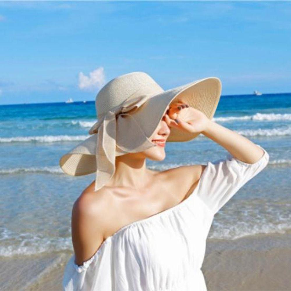 Outdoor Strandkappe Schleife Sonnenhut Schleife Weite Panama Hüte Strohhut