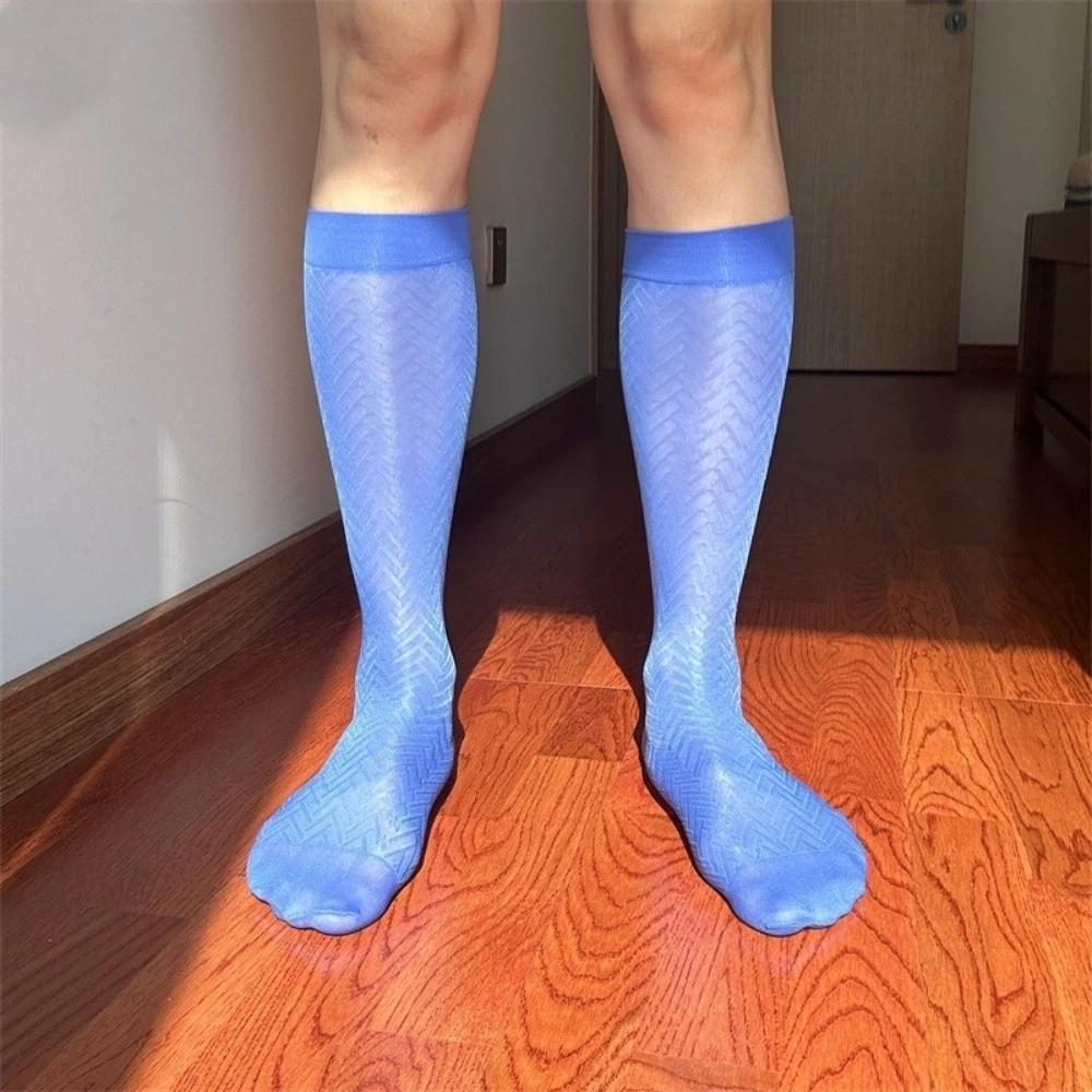 Modische Ultra-Dünne Herren Business Socken Transparent Unter dem Knie Kleidersocken Eis Seide Socken Nylon Atmungsaktiv Unter dem Knie Socken Sommer
