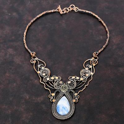 Blue Scheelite Gemstone Necklace Copper Wire Wrapped Necklace Adjustable Necklace Handmade Necklace Copper Wire Wrap Jewelry Engagement Gift