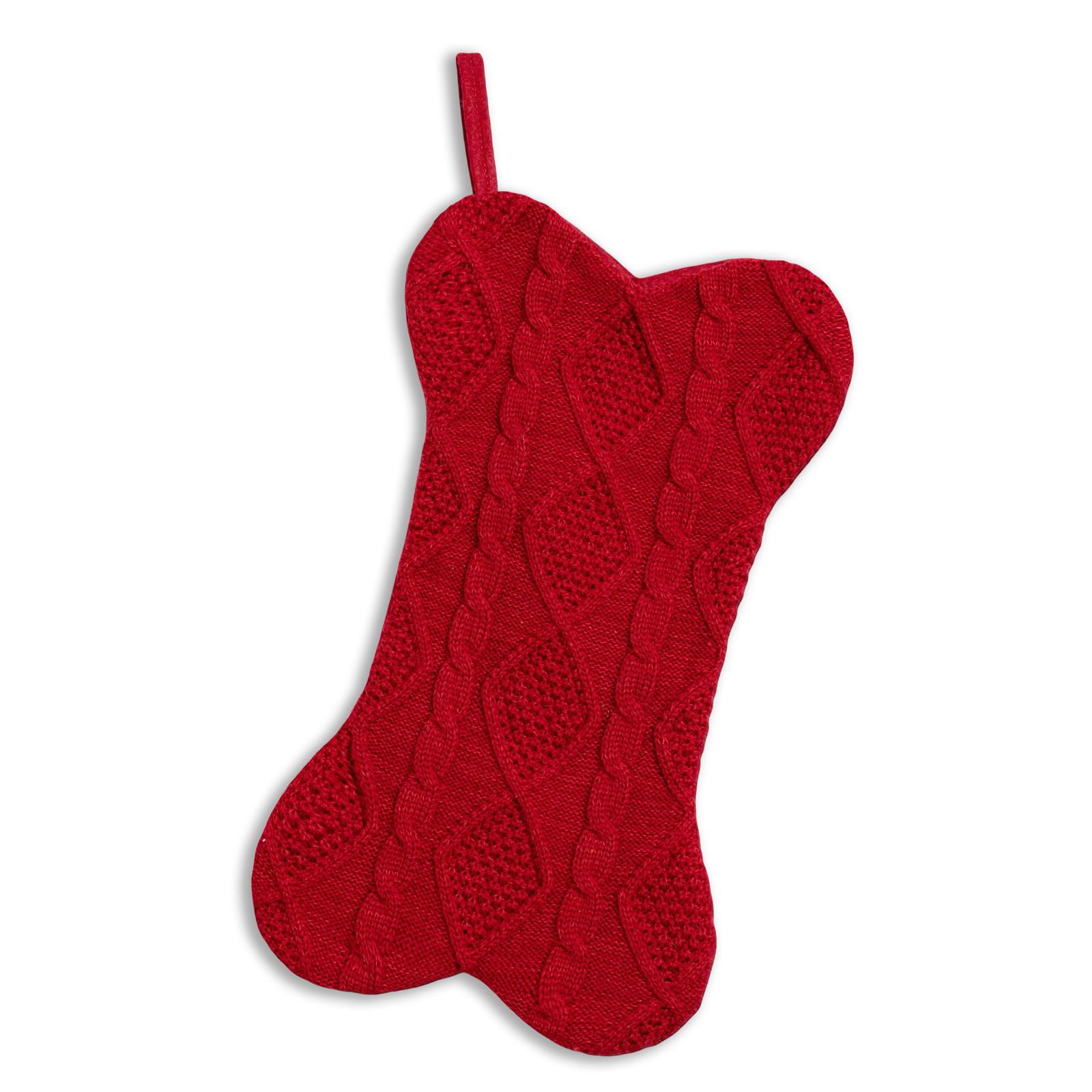 Creative Christmas Tree Ornament: Knitted Bone Stocking Gift Bag красный
