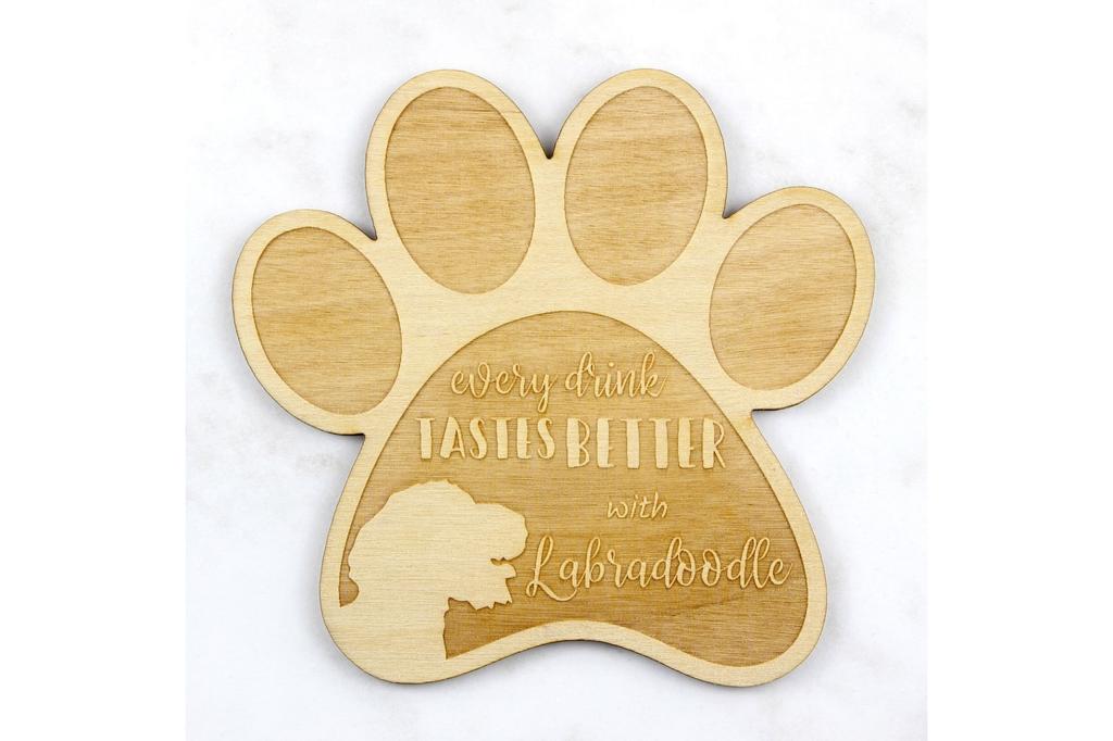 Labradoodle - Mug coaster, engraved coaster with dog, gift for dog lover by Art-Dog brand