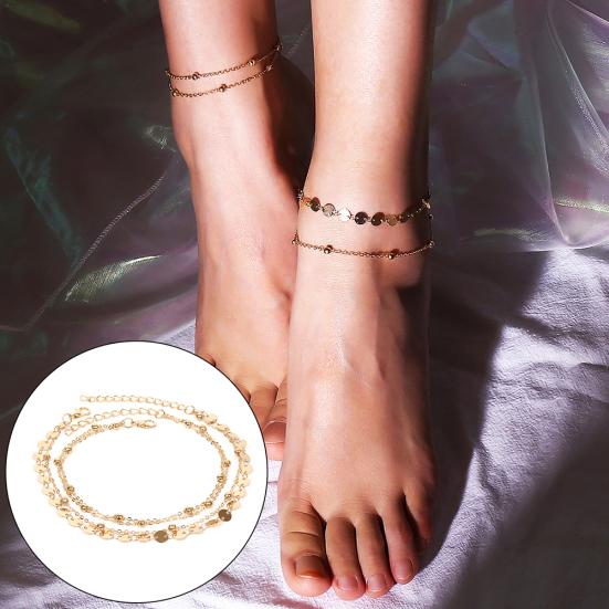 

2 шт., женские многослойные блестки, бусины, браслеты на щиколотке, браслет-цепочка, украшения для ног