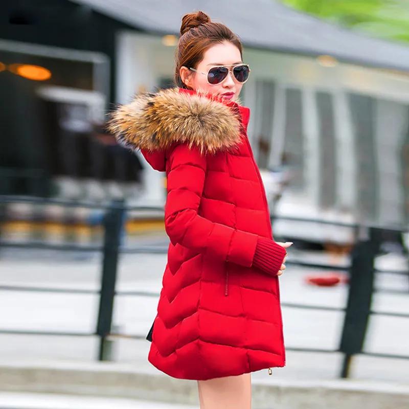 Women Winter and Autumn Artificial Fur Collar Winter Jacket Wear Parkas Outwear Women Long Coats