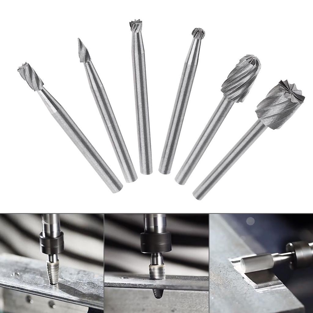 6PCS 3.17mm Shank Rotary Files Set Carbide Wood Carving Bits for Electric Engraving Tool