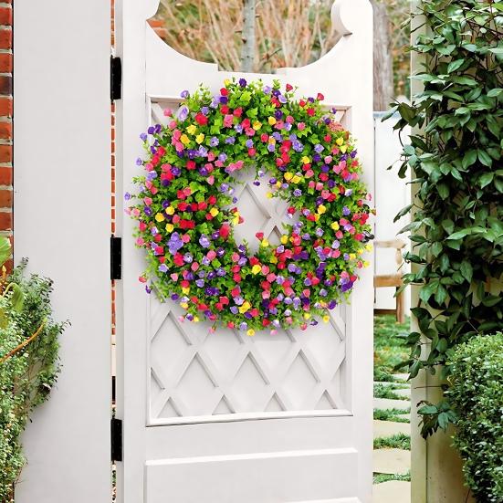 Artificial Flower Wreath Reusable Fake Eucalyptus Garland Faux Greenery Colorful