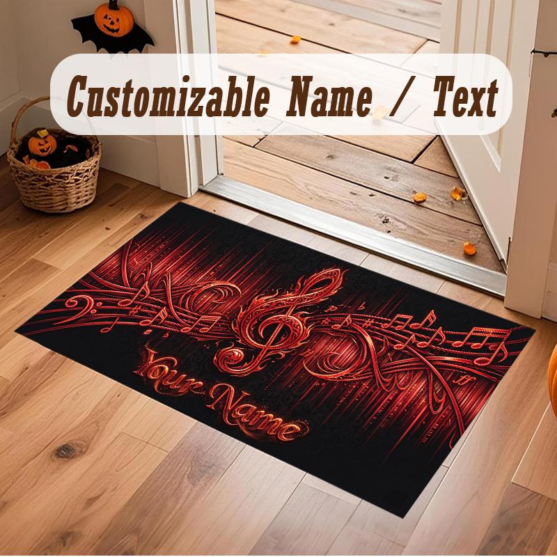 Music Theme Soft Crystal Velvet Rug Custom Name & Text Print Non Slip Floor Rug for Bedroom Living Room