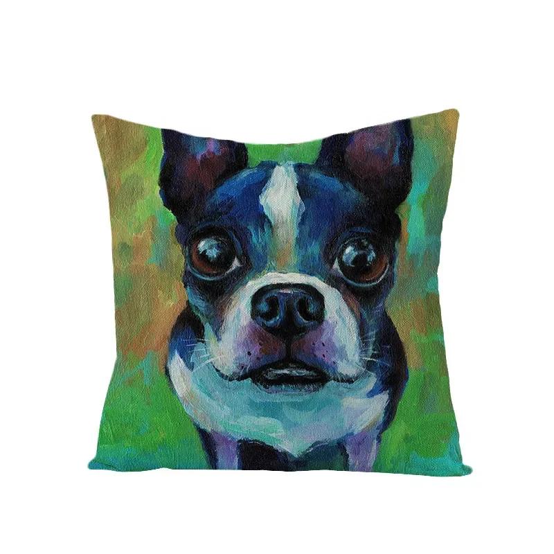Animal Printed Cute Dog Cushion Cover Linen Poppy Throw Pillow Cover Decorative Sofa Pillow Case Pillowcase 45X45Cm