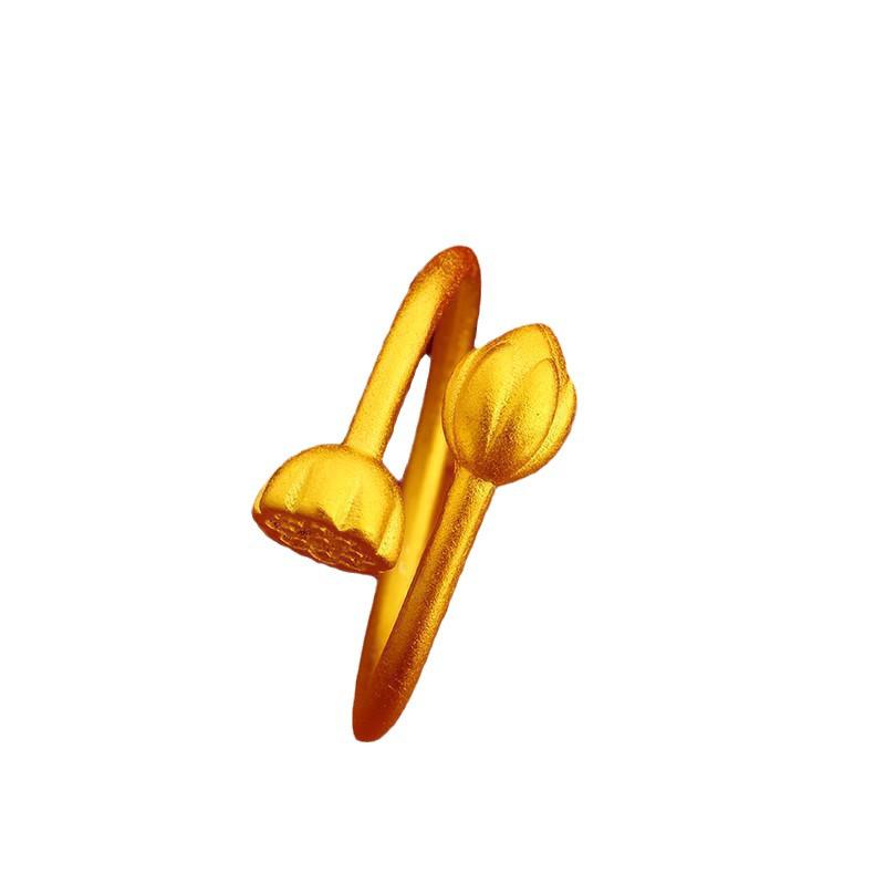 Gold Plated Peony Bow Ring for Women - Matte Brass Band Jewelry