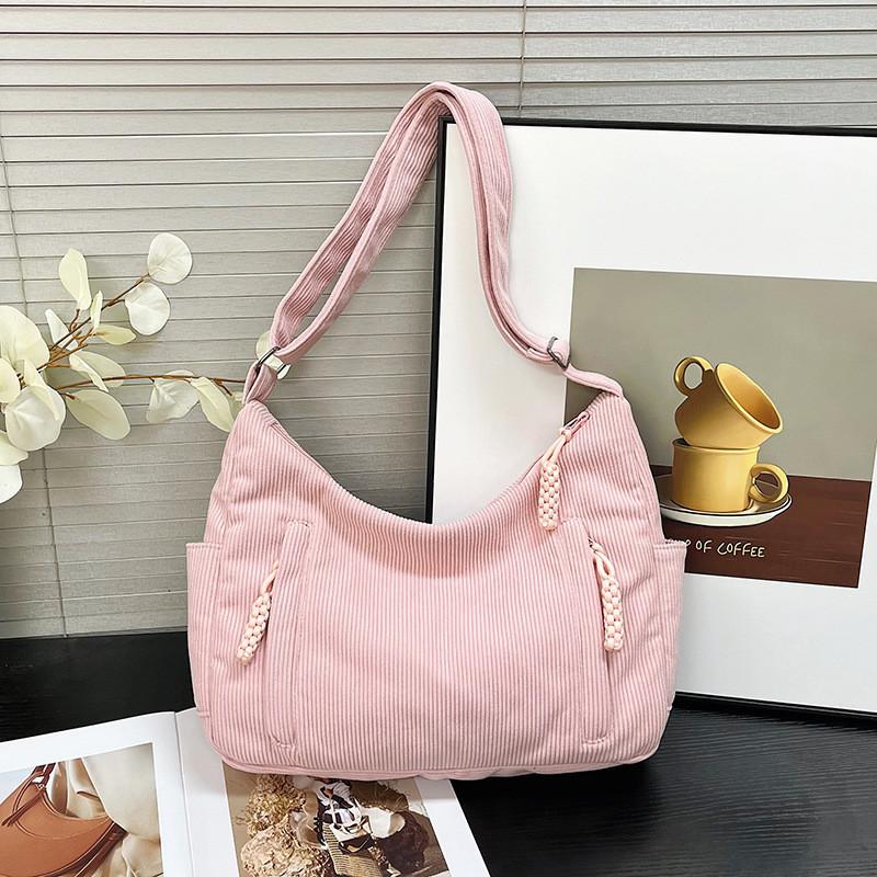 Ielgy Striped Velvet Tote Bag Fashion Small Fresh Simple One-Shoulder Large-Capacity Trendy All @