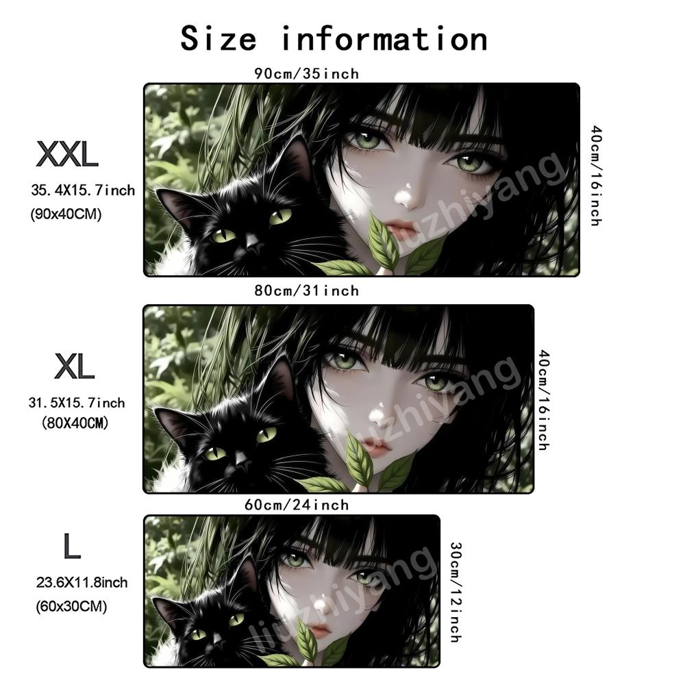 Melancholic Girl Mouse Pad Large Computer Office Game Table Mat Rubber AntiSlip Stitched Edge Keyboard Mats 90x40 Xxl Desk Pads