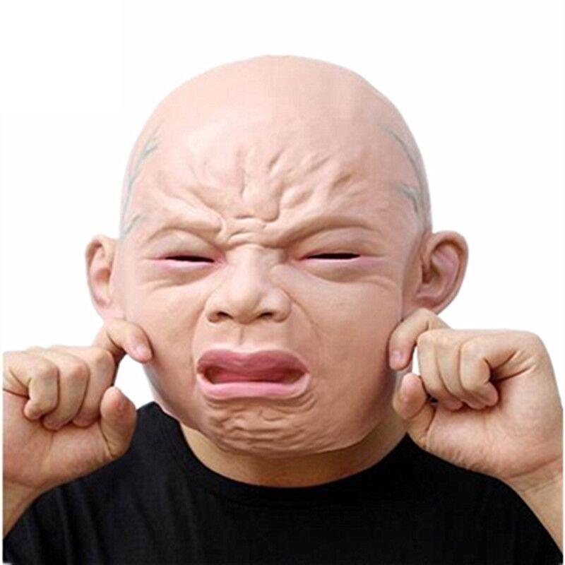 New Realistic Cry Baby Face Head Mask Full Latex For Unique Halloween Costume Parties
