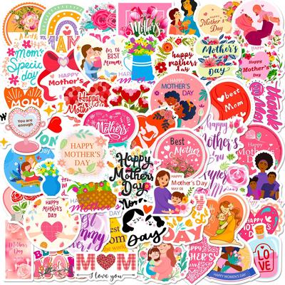 50 I LOVE YOU MOM Stickers Happy Mother's Day Mom Flower Bouquet Baking Cake Label Stickers