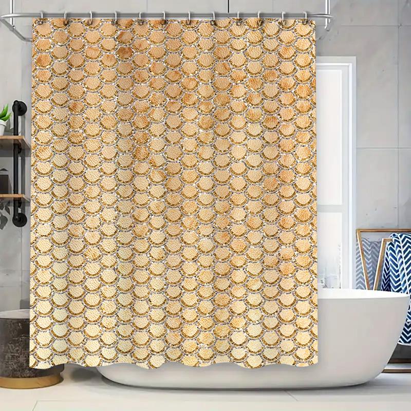 

Vibrant Fish Scale Print Shower Curtain Waterproof Fabric Bathroom Decor for Home Decoration Yellow Beige Circle Pattern 180x240 90x180cm