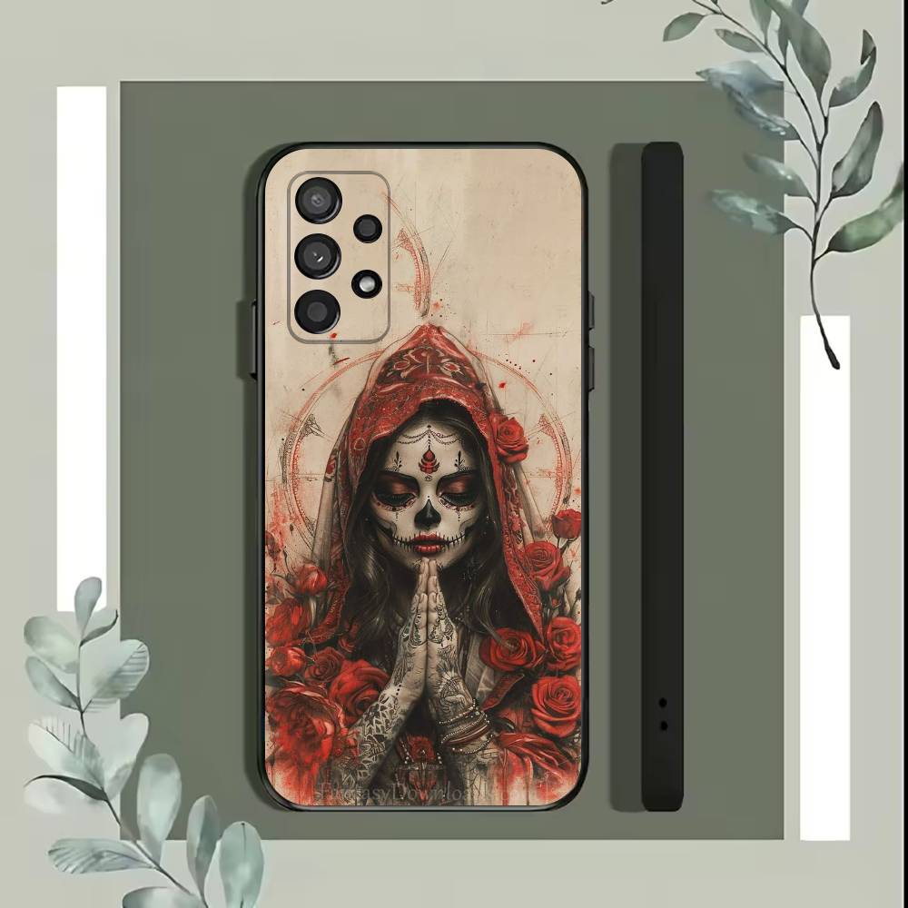 Catrina Skull Girl Mexican Phone Case For Samsung S25,S24,S21,S22,S23,S30,Ultra,S20,Plus,Fe,Lite,5G Black Cover
