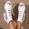 Outdoor Ladies' Mesh Fashionable Ankle Boots, Chunky Heeled Peep-Toe Shoes, Stylish Solid Color Short Boots for Wear.
