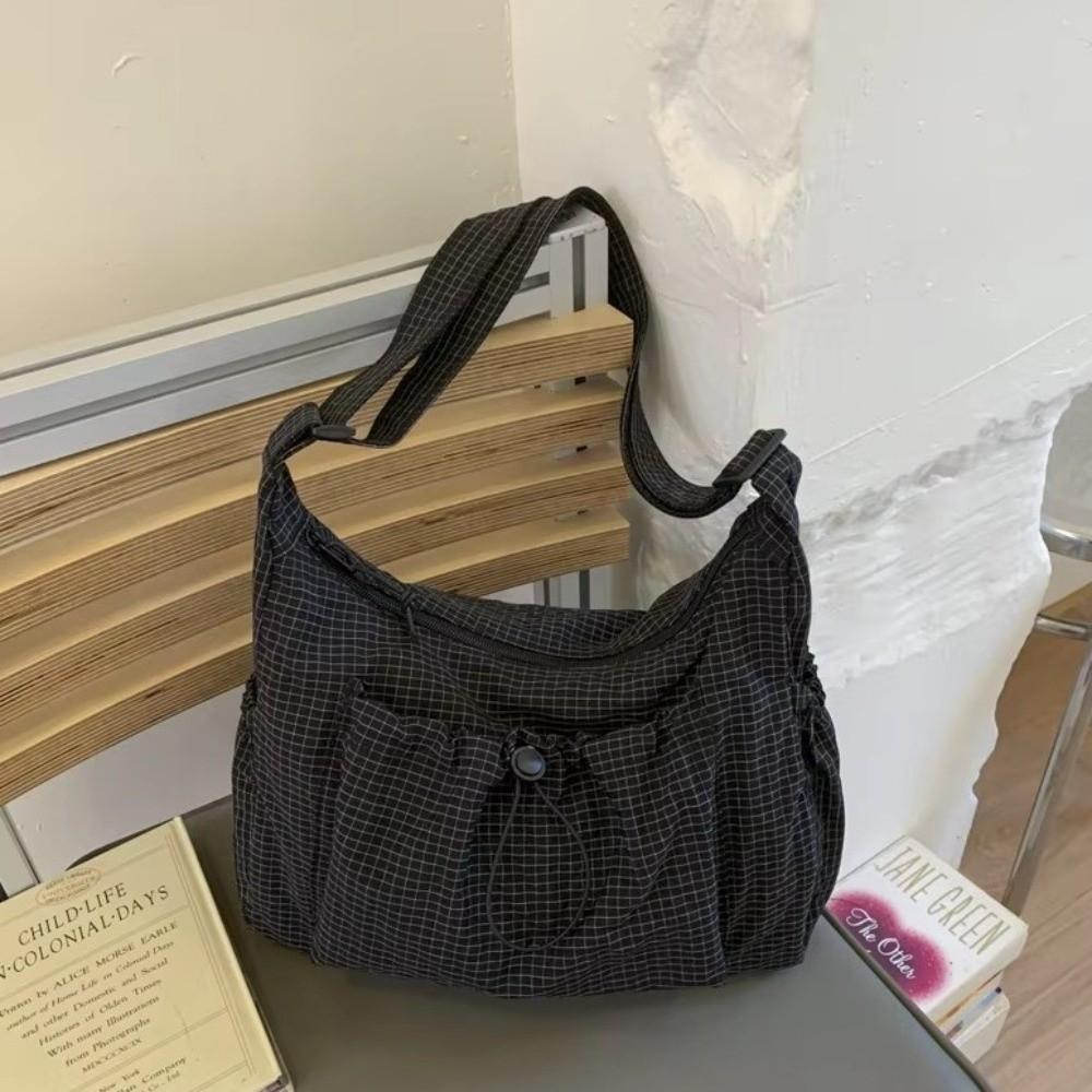 Adjustable Strap Plaid Crossbody Shoulder Bag Zipper Checkered Stripe Sling Bag Daily