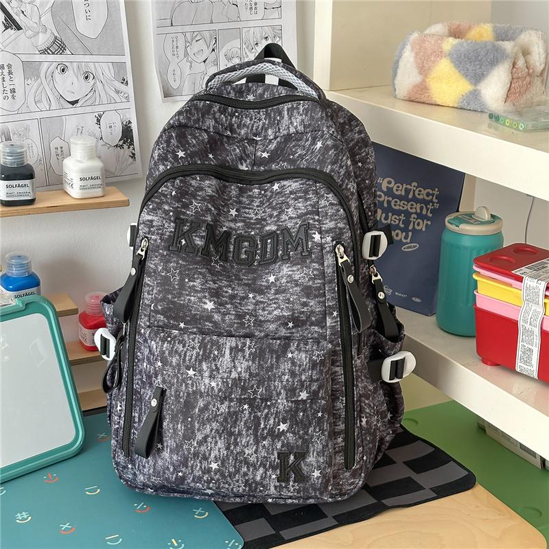 Women s Star Printed Multi-compartment Backpack Student Schoolbag чёрный