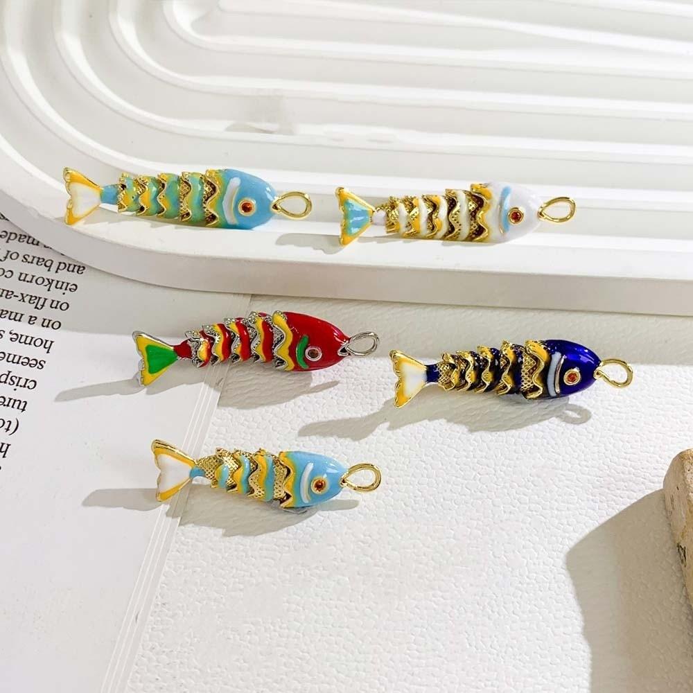 3D Brass Colorful Small Koi Carp Movable Mini Metal Fish Funny Plated Enamel Fish Charms  Key Ring