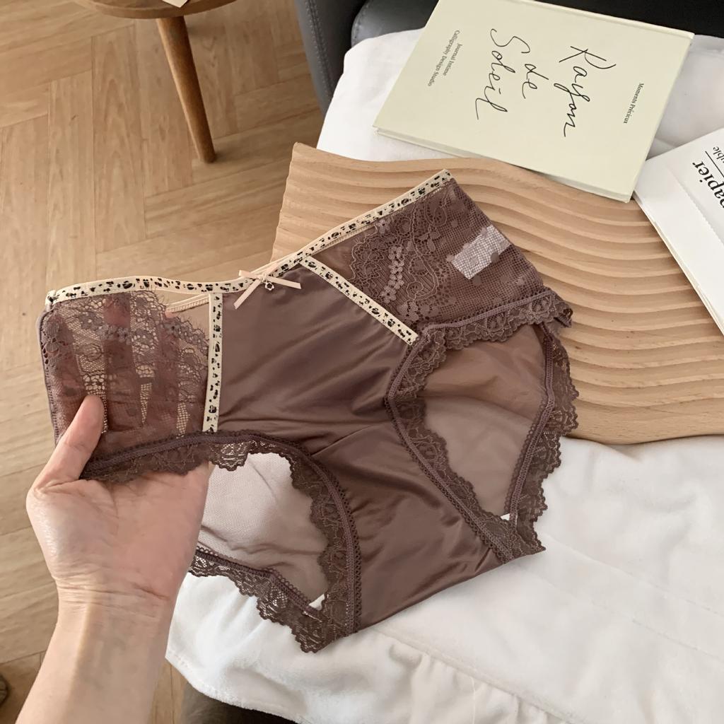 Women's Summer Breathable Lace Light Luxury Satin Mesh Wrap Hip Mid Low Waist Briefs