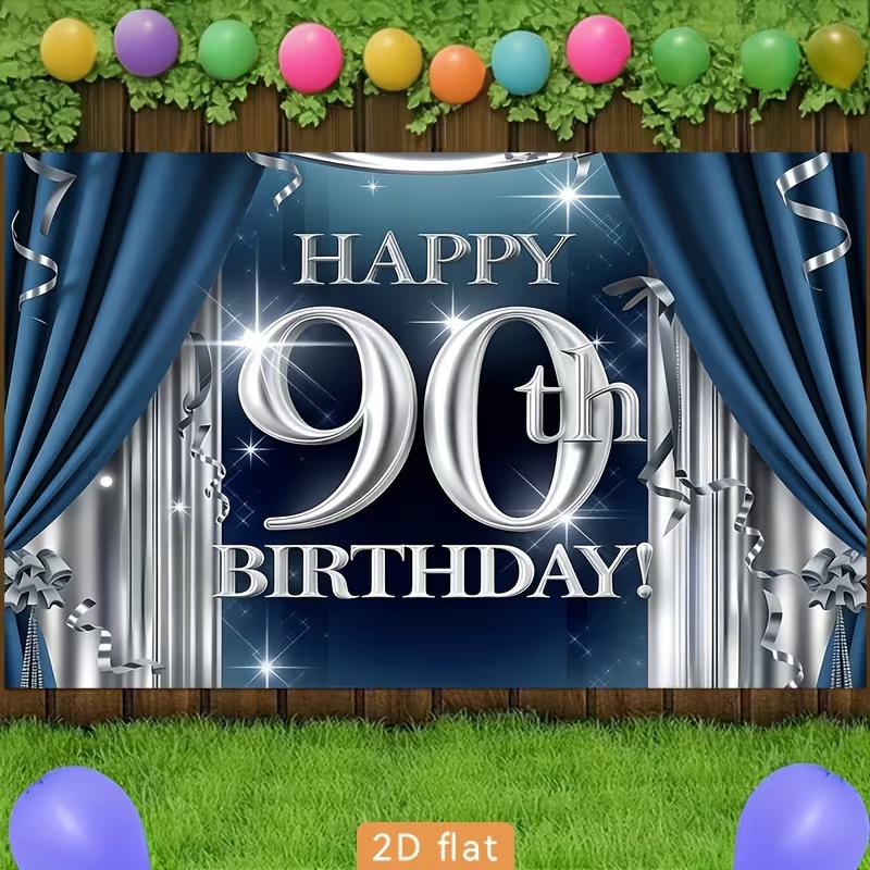2D 90. Geburtstag Fotografie Hintergrund Marineblau Silber Vorhang und Glitzer Party Hintergrund