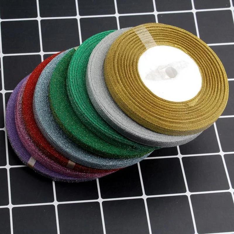 25Yards 6mm Multicolor Silk Satin Organza Ribbon Glossy Glitter Ribbon Wedding Cake Gift Decoration Crafts Garment Accessories