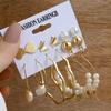 2024 European & American Fashion: Exaggerated Pearl & Crystal Butterfly Stud Earrings - 6 Pairs Set for Women