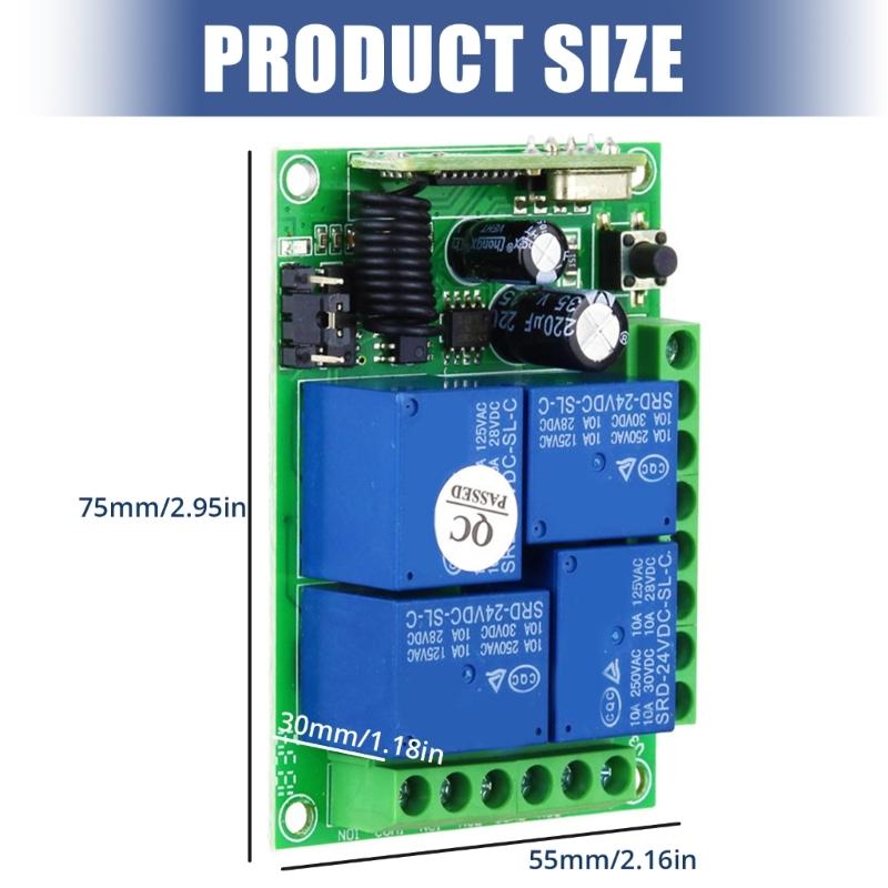 12V 24V 4CH Relaying Wireless Remote Control Lighting Switches Transmitter Receiver 433mhz Electric Door Lock Motor