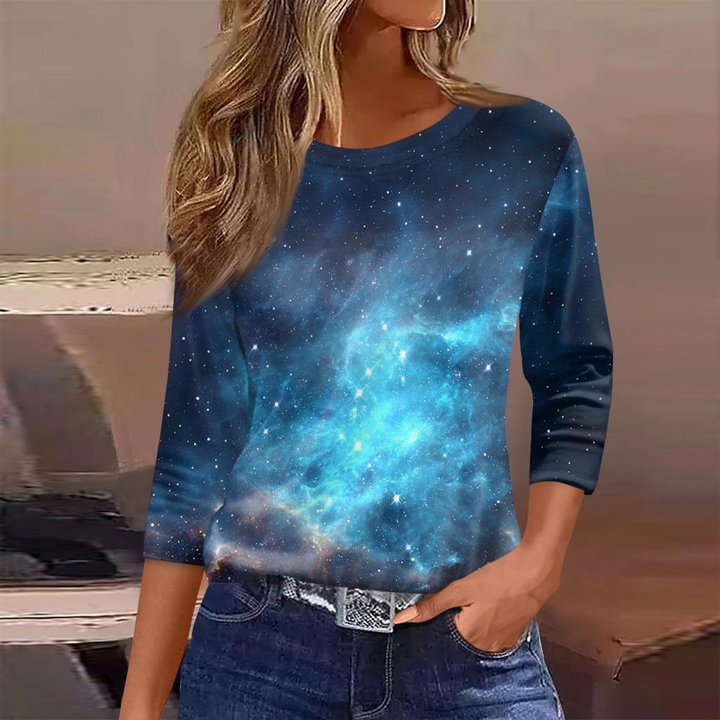 Damen T-Shirt Print 3/4 Ärmel Alltagsmode Wochenende Basic Rundhals Normales Oberteil