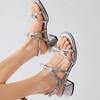 2025 Summer New French One-word with Thick Heel Sandals Women's Fashion Bow Fairy Wind Open Toe Middle Heel Women's Shoes