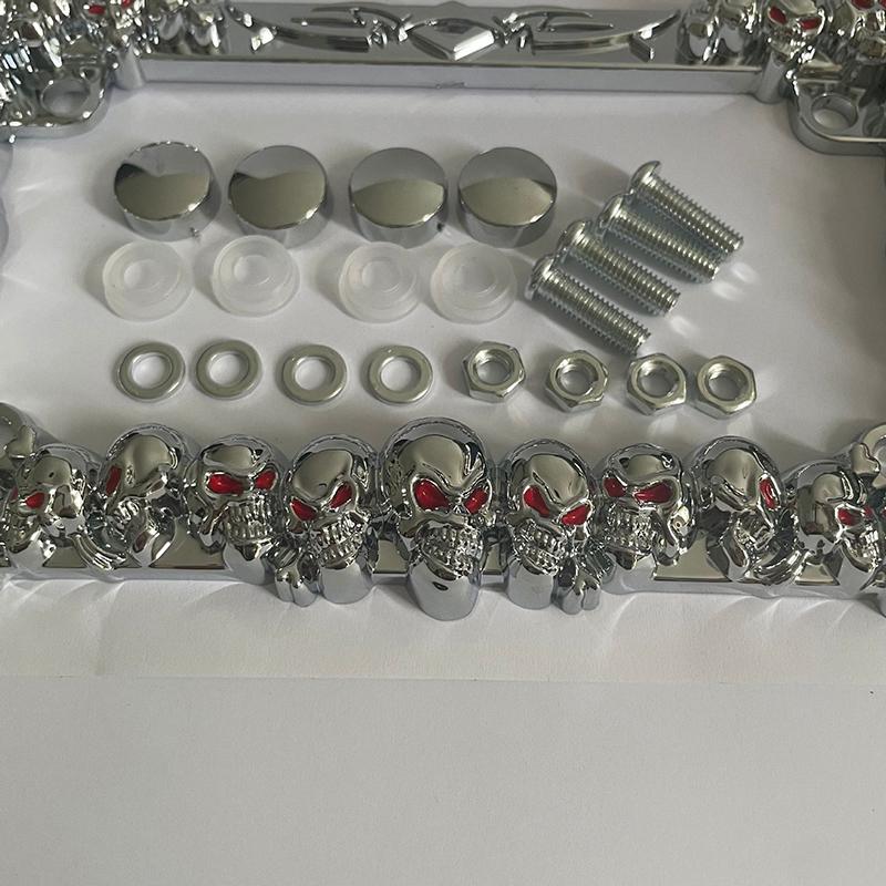 Skull Motorcycle License Plate Frame Gothic  Motorcycle License Plate Holder Creative Metal Frame for Motor Vehicle Decor