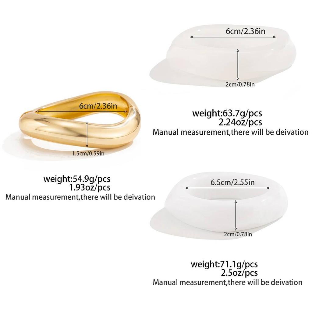 SHIXIN Minimalist White Resin Acrylic Bracelet for Women Bohemian Stackable Irregular Wide Bangle Bracelet Party Jewelry Gift
