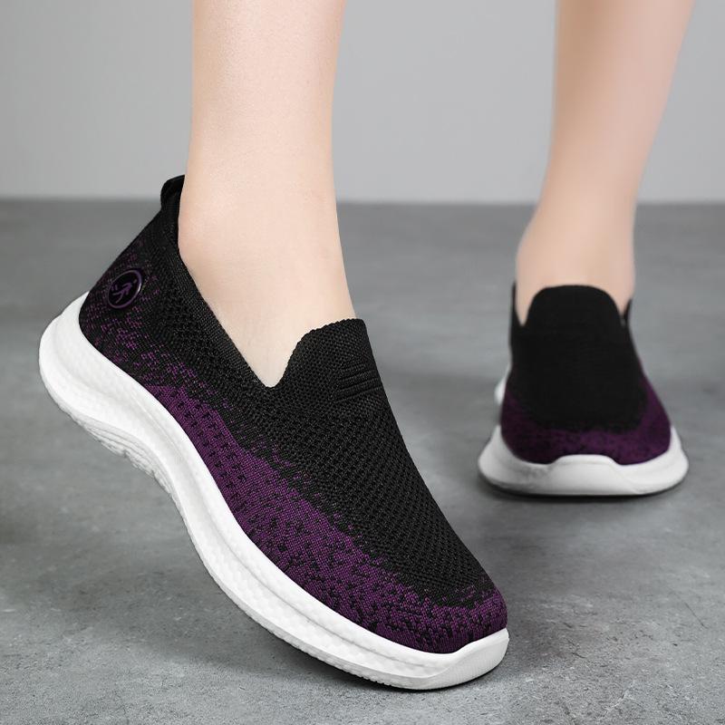 Summer new old Beijing cloth shoes one pedal casual women's single shoes flying woven breathable women's shoes soft sole comfortable mother shoes