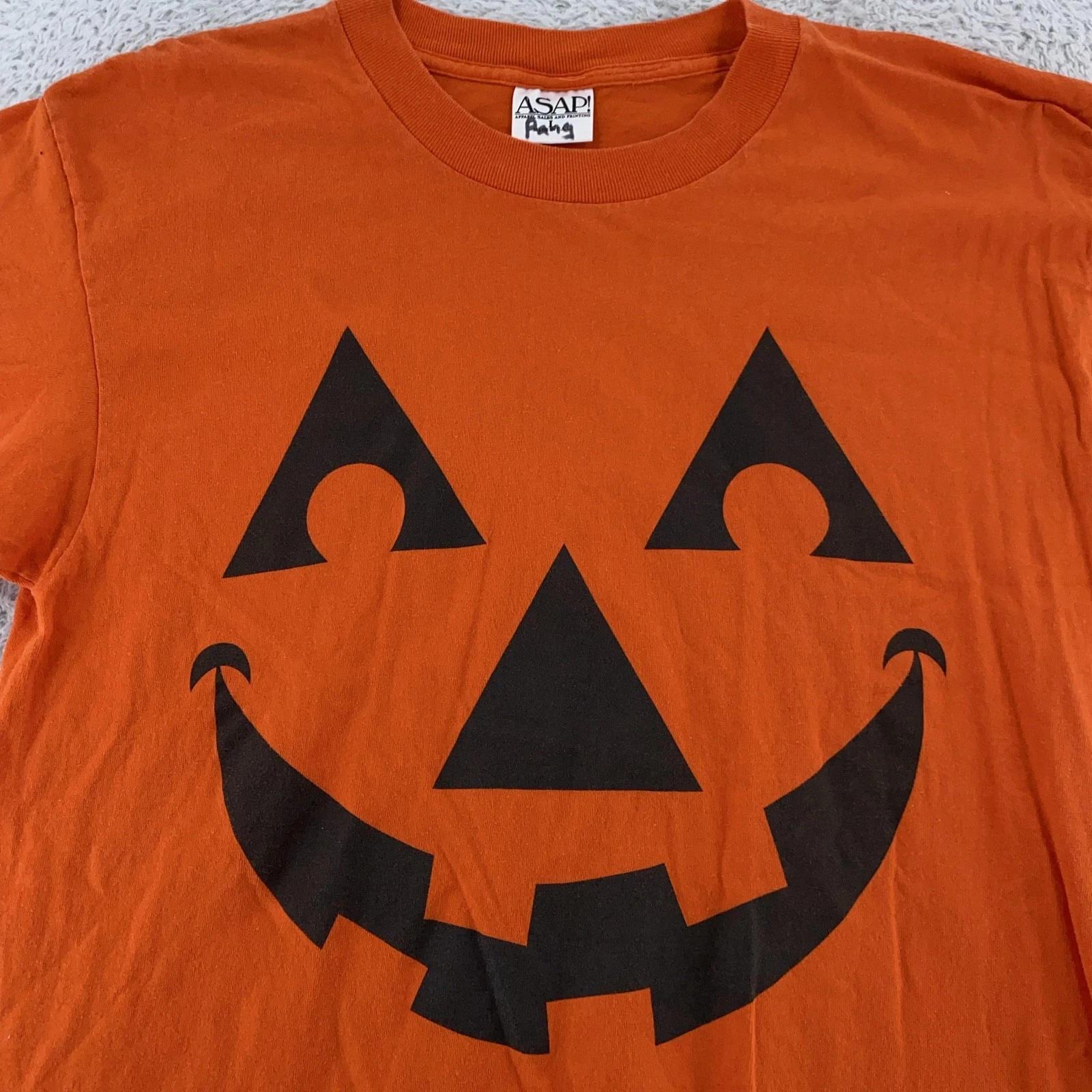 Vintage Pumpkin Shirt Medium Orange Jack O Lantern Face Halloween Tee USA S