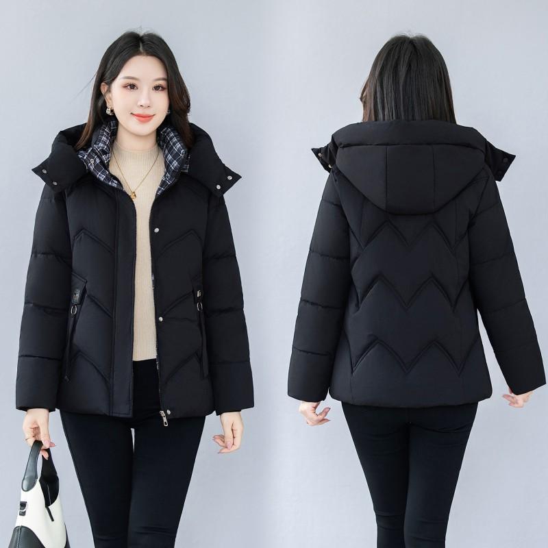 Womens Winter Hooded Cotton Coat Plus Size Solid Color Warm Loose Casual Jacket
