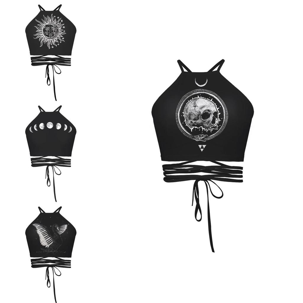 Sexy Fashion Womens 3d Skull Hand Printed Tight Halter Strap Small Vest Harness