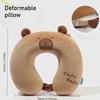 Cuscino Peluche Portatile a Forma di U Capibara Animato 2 in 1 Cuscino Supporto per il Collo da Viaggio Cuscino Peluche Carino Cuscini per Sedia da Lavoro