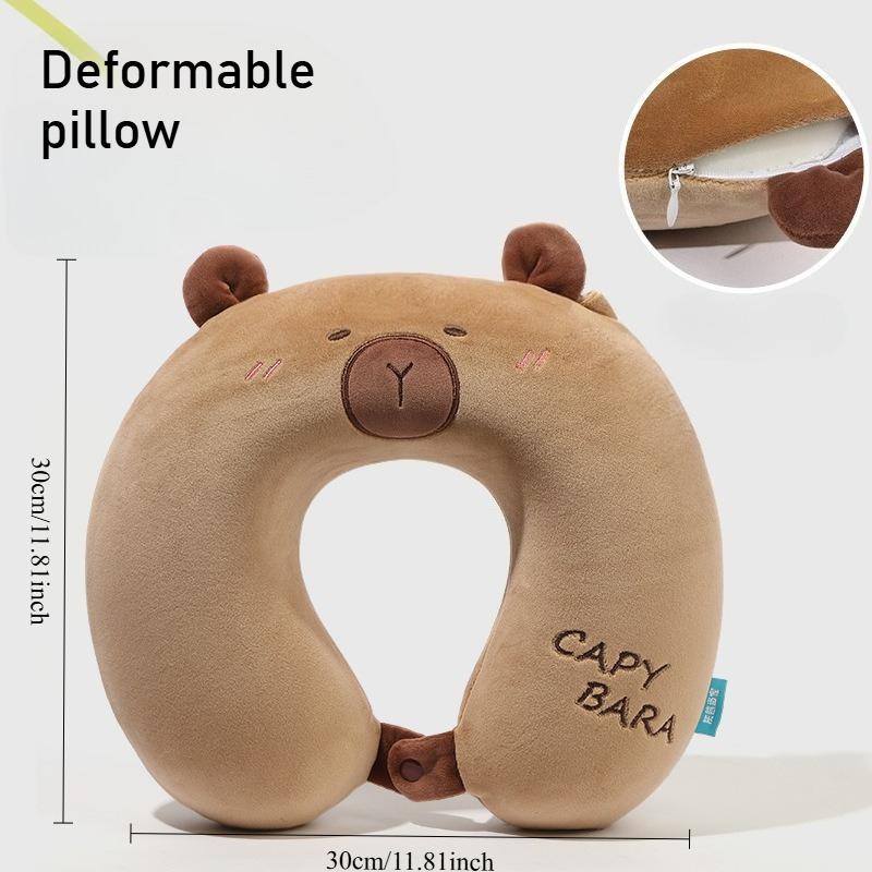 Cuscino Peluche Portatile a Forma di U Capibara Animato 2 in 1 Cuscino Supporto per il Collo da Viaggio Cuscino Peluche Carino Cuscini per Sedia da Lavoro
