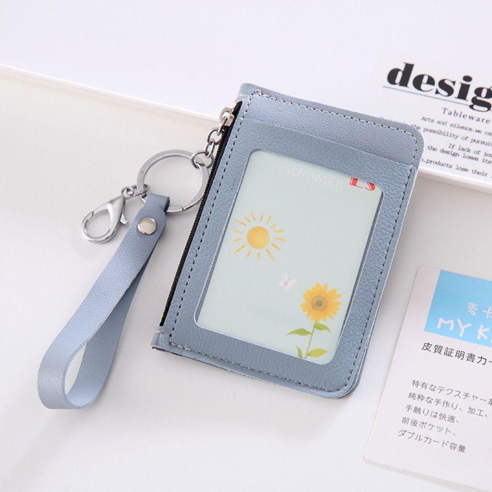 New Zipper Bag Card Badge Holder PU Leather with Hand Rope Coin Purse Card Case Office Supplies