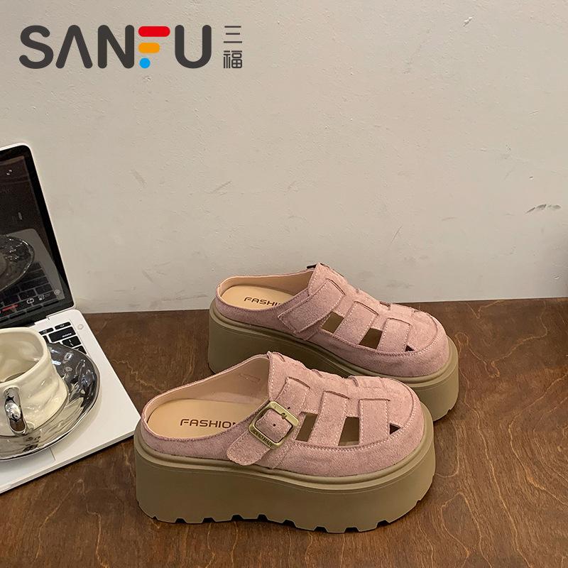 

женские желтые туфли на толстой подошве, увеличивающие рост, с закрытым носком, летняя обувь, новые крутые шлепанцы на одной педали 40 розовый