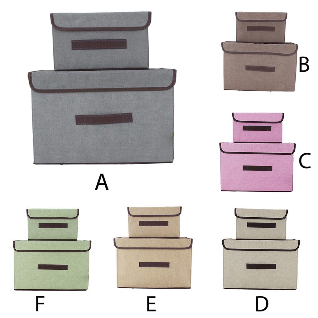 2Pcs Folding Storage Box Non Woven Rectangle Fabric Clothes Basket Toys Container with Lid