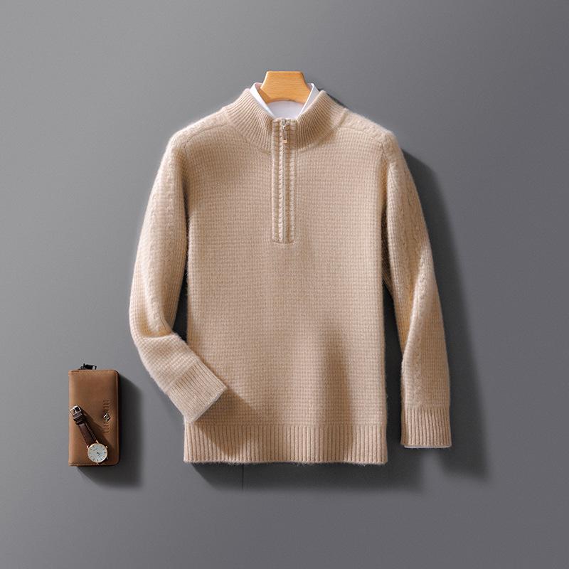 

Men s Cashmere High-Neck Knit Pullover - Thick, Warm, Casual Half-Zip Base Layer XXXL
