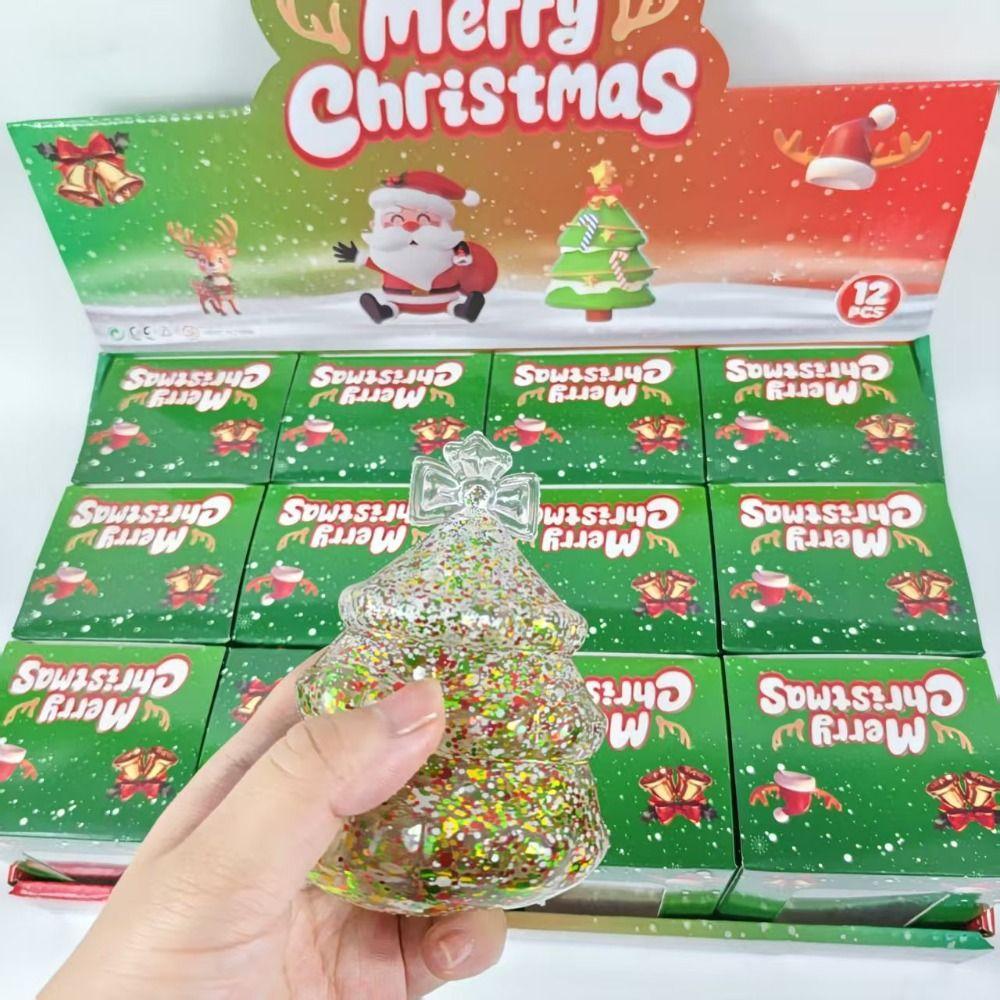 Multicolor Glitter Stress Relief Toy TPR Christmas Squishy Ornament Christmas Celebration